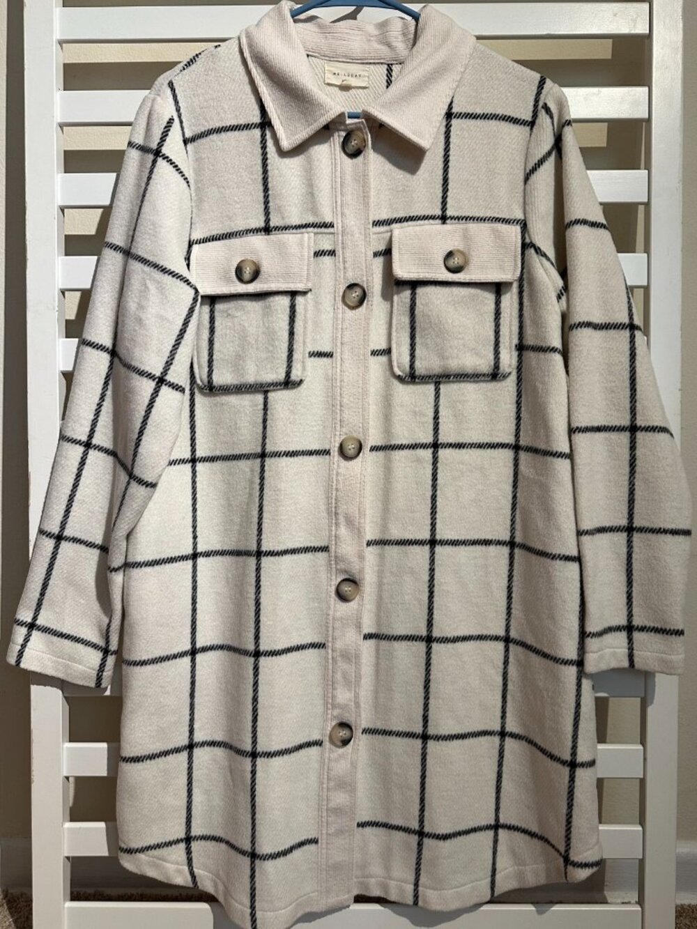 Melloday White Black Windowpane Plaid Shacket Jacket Button Front Pockets Size M